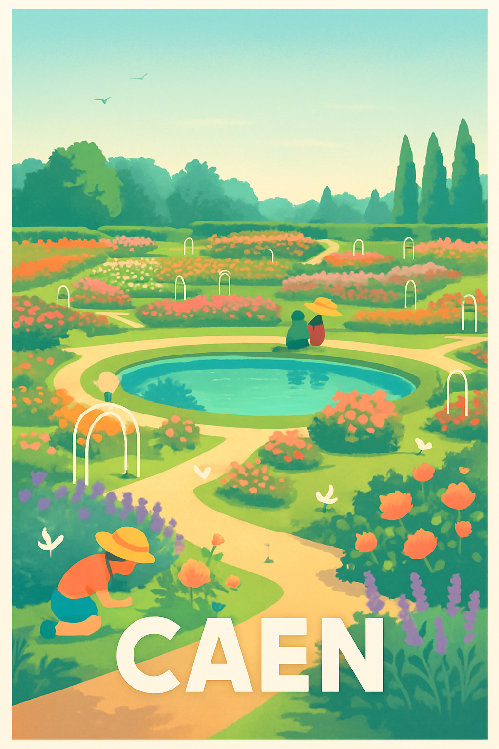 Affiche Caen — Promenade bucolique au parc floral · poster d'art de Caen