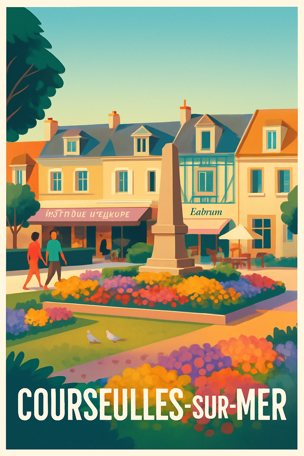 Calvados France Pas de Cadre / 20 × 30cm Affiche de Courseulles-sur-Mer - Charme fleuri et douceur normande