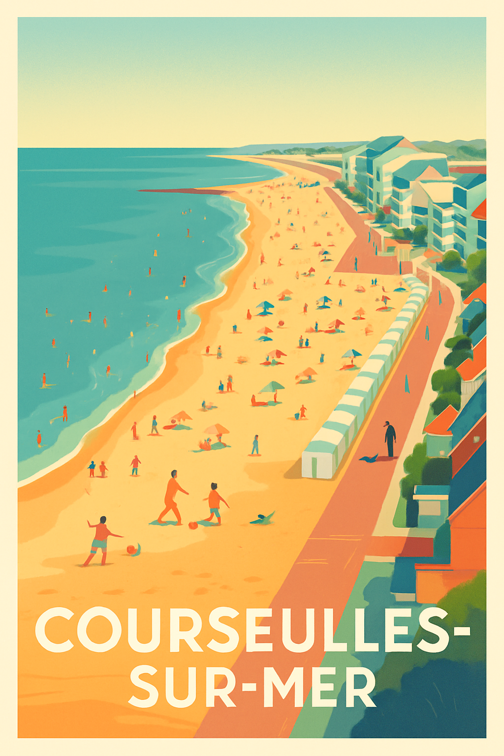 Calvados France Pas de Cadre / 20 × 30cm Affiche de Courseulles-sur-Mer - Échappée belle sur la plage normande