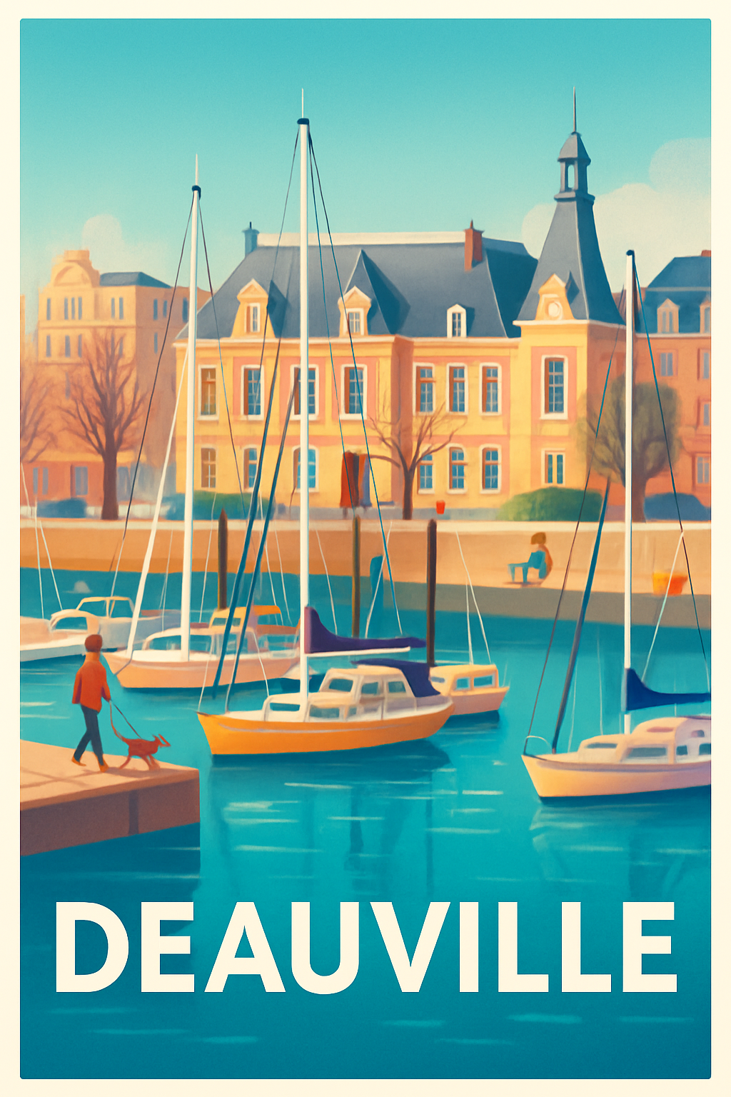 Calvados France Pas de Cadre / 20 × 30cm Affiche de Deauville - Escapade paisible au bord de l'eau