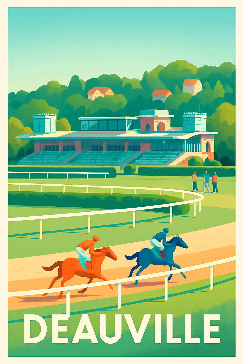 Calvados France Pas de Cadre / 20 × 30cm Affiche de Deauville - L'élégance des courses hippiques