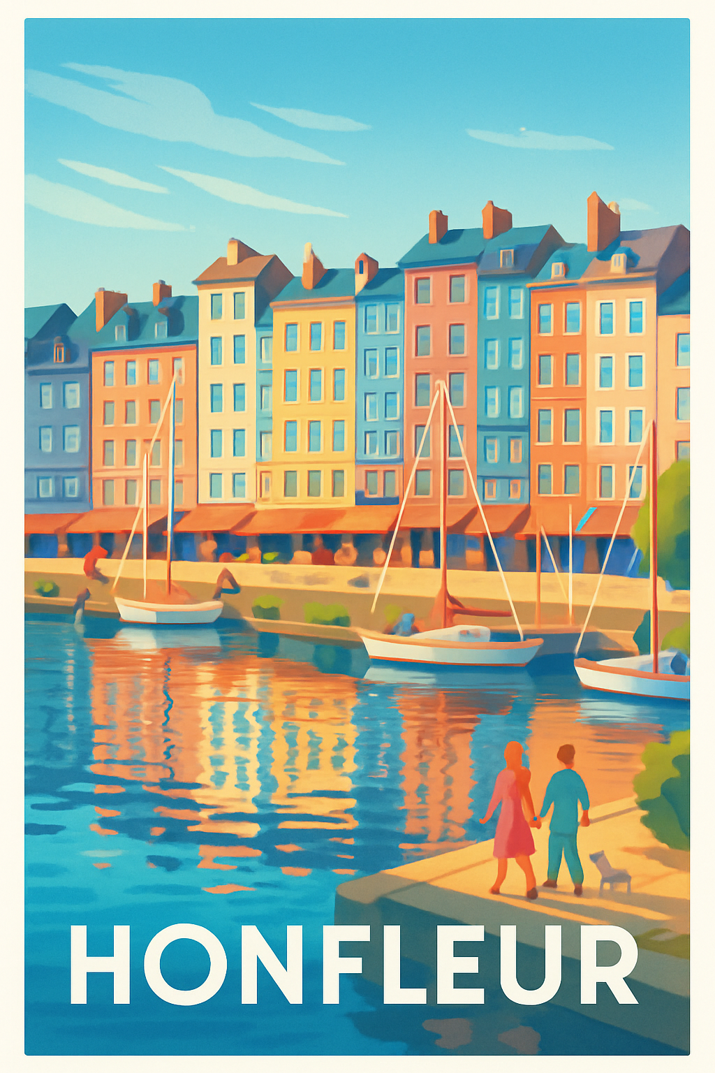 Calvados France Pas de Cadre / 20 × 30cm Affiche de Honfleur - Charme et couleurs au bord de l'eau