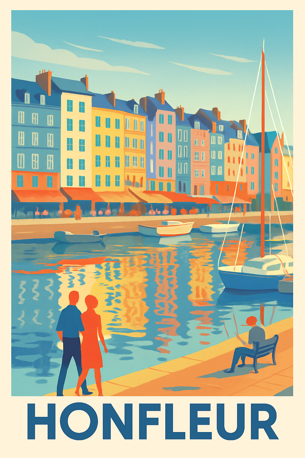 Calvados France Pas de Cadre / 20 × 30cm Affiche de Honfleur - Charme et Sérénité au Port