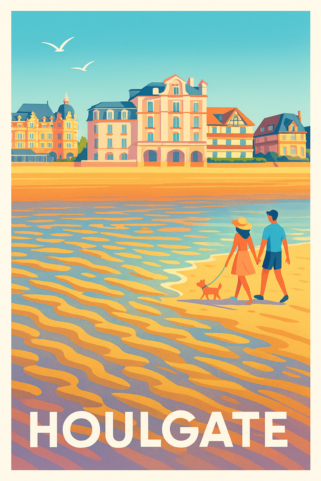 Calvados France Pas de Cadre / 20 × 30cm Affiche de Houlgate - Promenade au bord de la mer