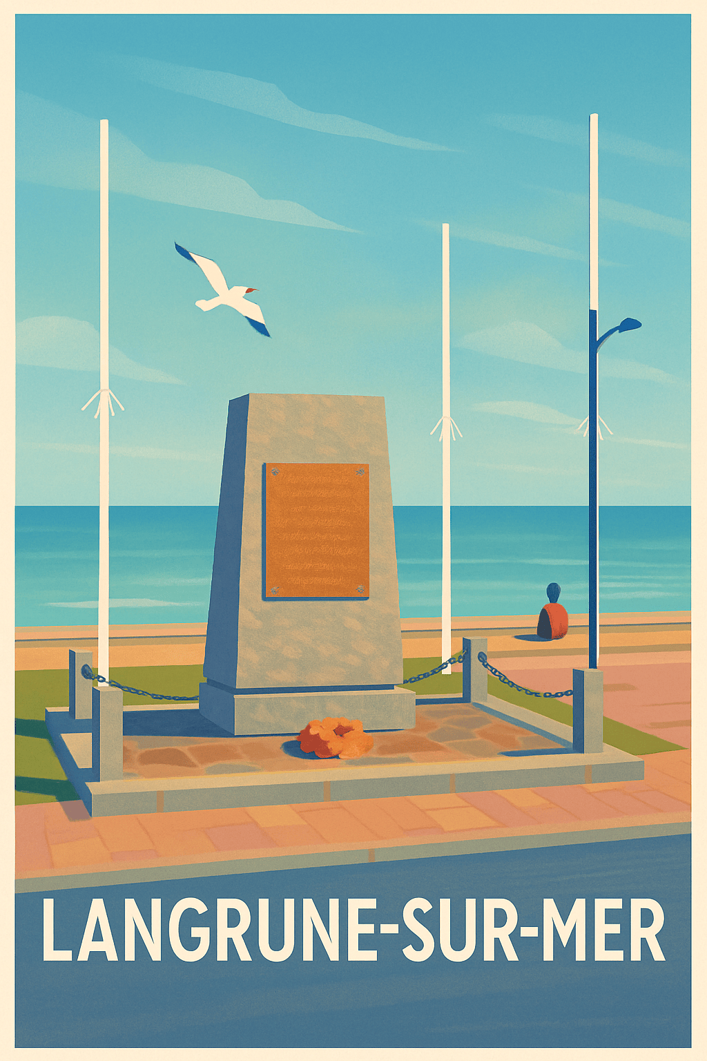 Calvados France Pas de Cadre / 20 × 30cm Affiche de Langrune-sur-Mer - Sérénité en bord de mer