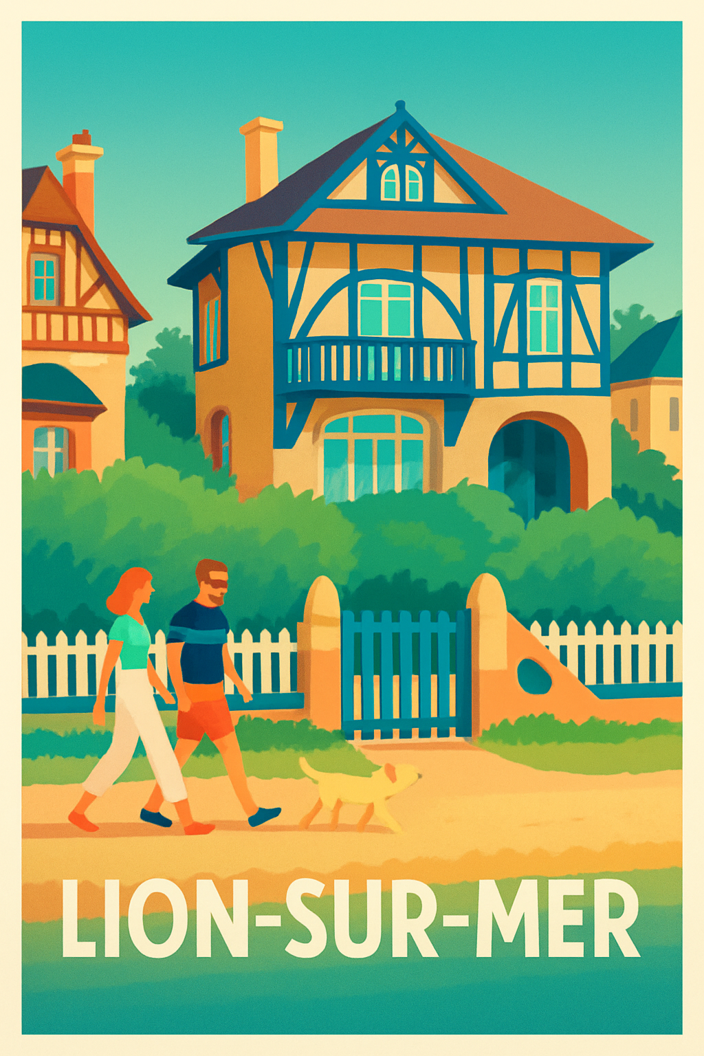 Calvados France Pas de Cadre / 20 × 30cm Affiche de Lion-sur-Mer - Balade tranquille en bord de mer
