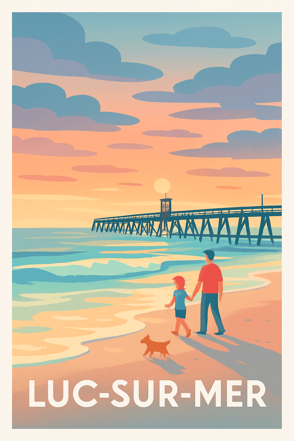 Calvados France Pas de Cadre / 20 × 30cm Affiche de Luc-sur-Mer - Douceur et sérénité au bord de l'eau
