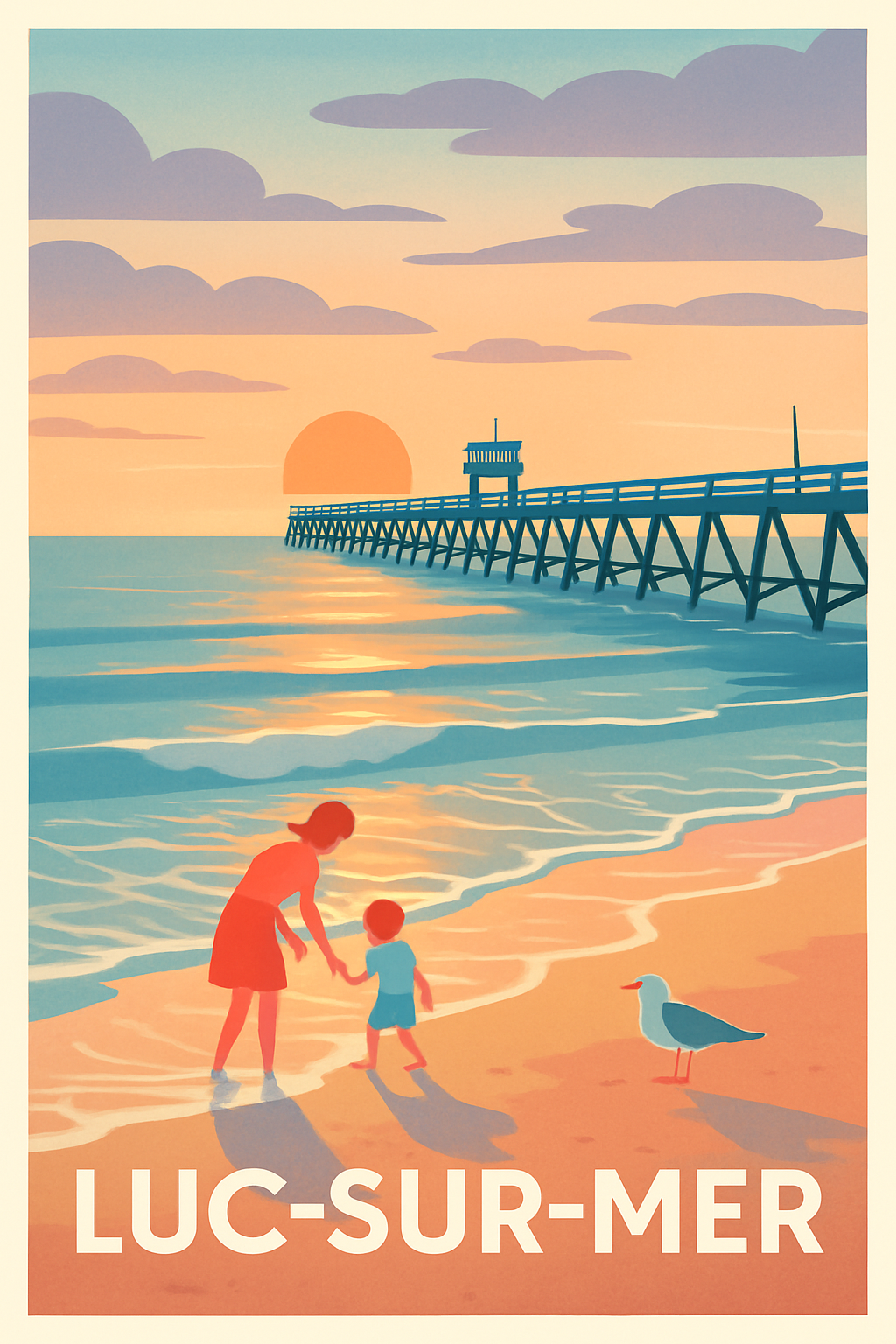 Calvados France Pas de Cadre / 20 × 30cm Affiche de Luc-sur-Mer - Douceur et sérénité au bord de l’eau