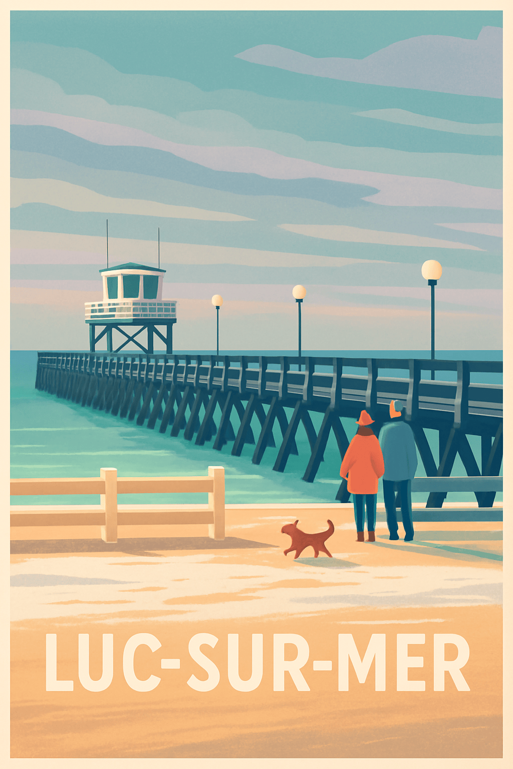 Calvados France Pas de Cadre / 20 × 30cm Affiche de Luc-sur-Mer - Promenade au bord de l'océan