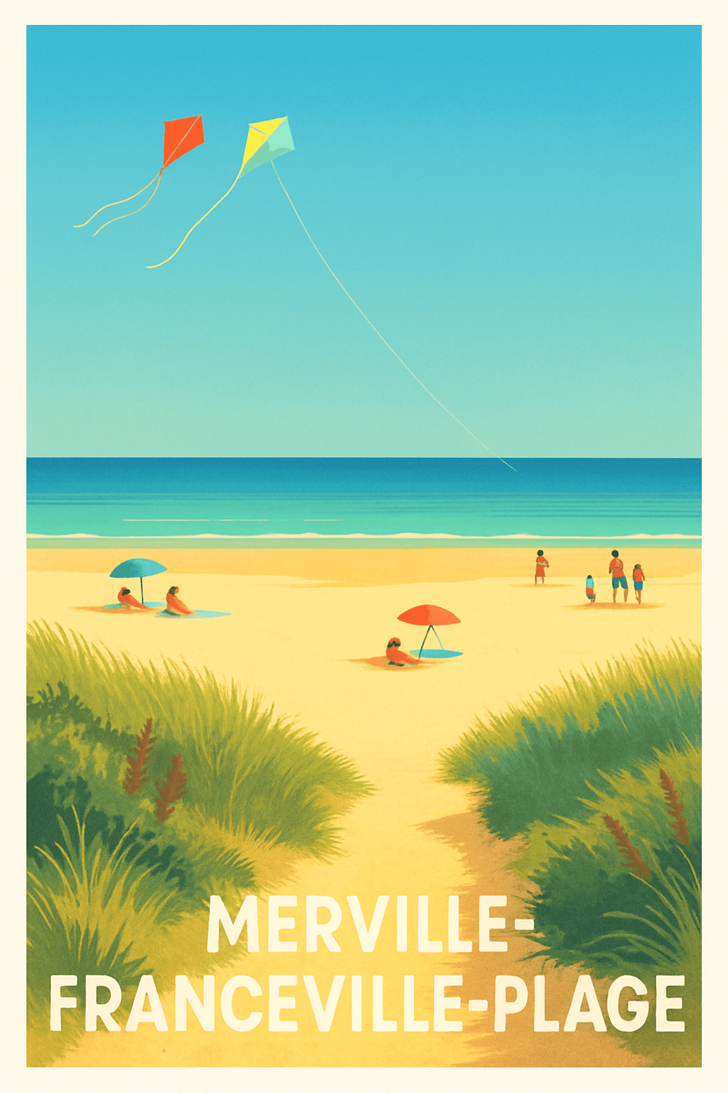 Calvados France Pas de Cadre / 20 × 30cm Affiche de Merville-Franceville-Plage - Douceur et vacances au bord de l'eau
