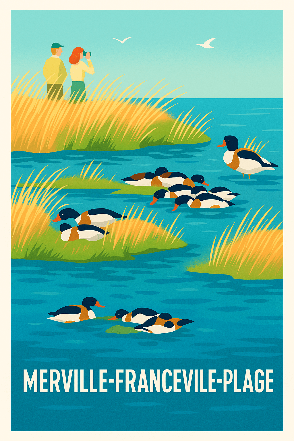Calvados France Pas de Cadre / 20 × 30cm Affiche de Merville-Franceville-Plage - Nature et quiétude au bord de l'eau