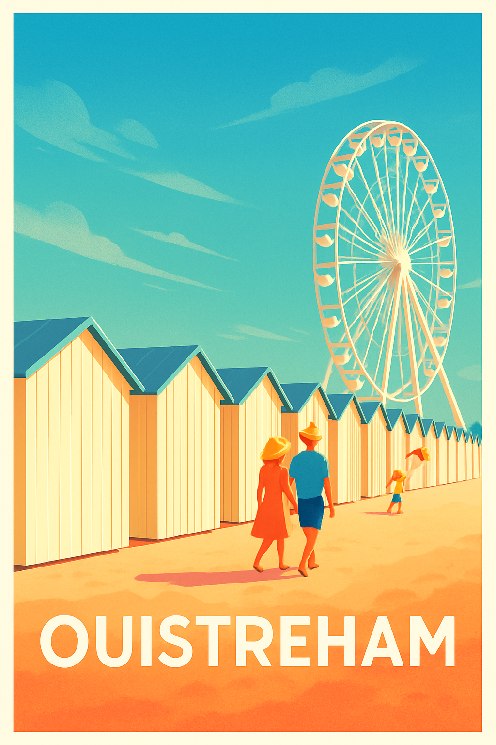 Calvados France Pas de Cadre / 20 × 30cm Affiche de Ouistreham - Charme balnéaire et grande roue emblématique