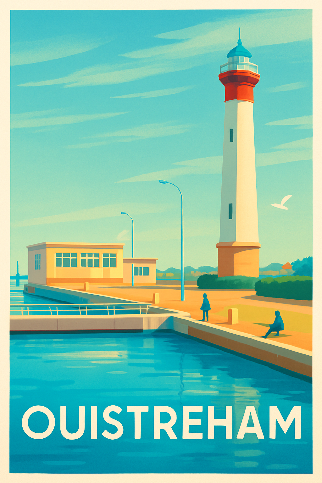 Calvados France Pas de Cadre / 20 × 30cm Affiche de Ouistreham - Lumières apaisantes du phare côtier
