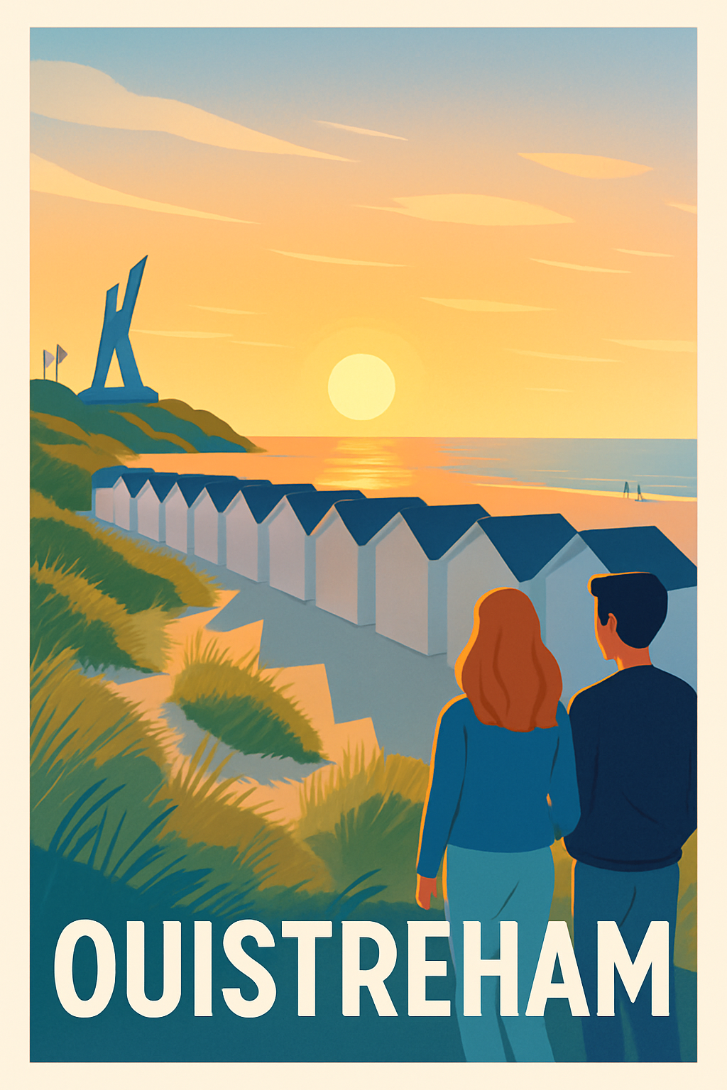 Calvados France Pas de Cadre / 20 × 30cm Affiche de Ouistreham - Promenade au coucher du soleil