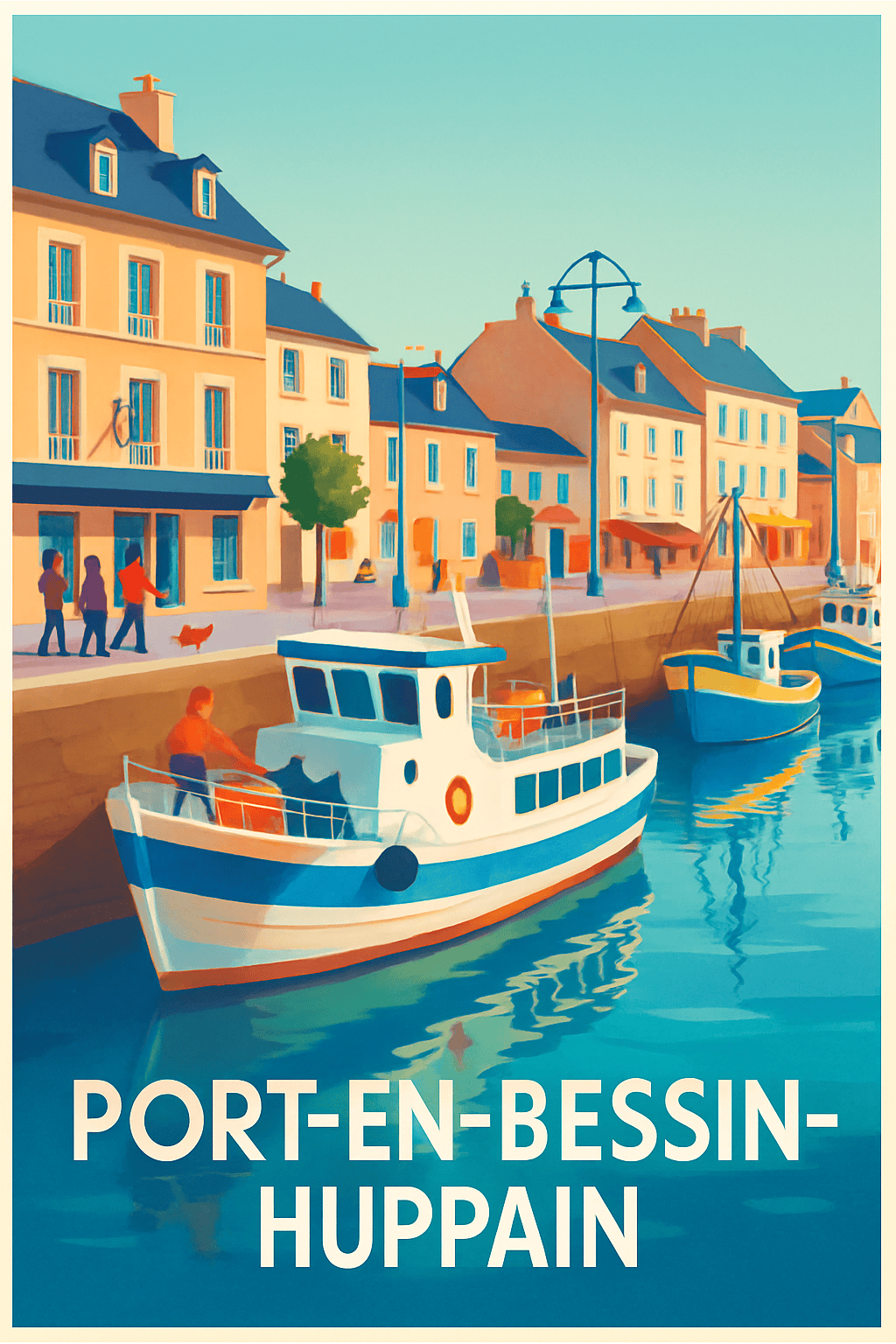 Calvados France Pas de Cadre / 20 × 30cm Affiche de Port-en-Bessin-Huppain - Charme et sérénité du port normand