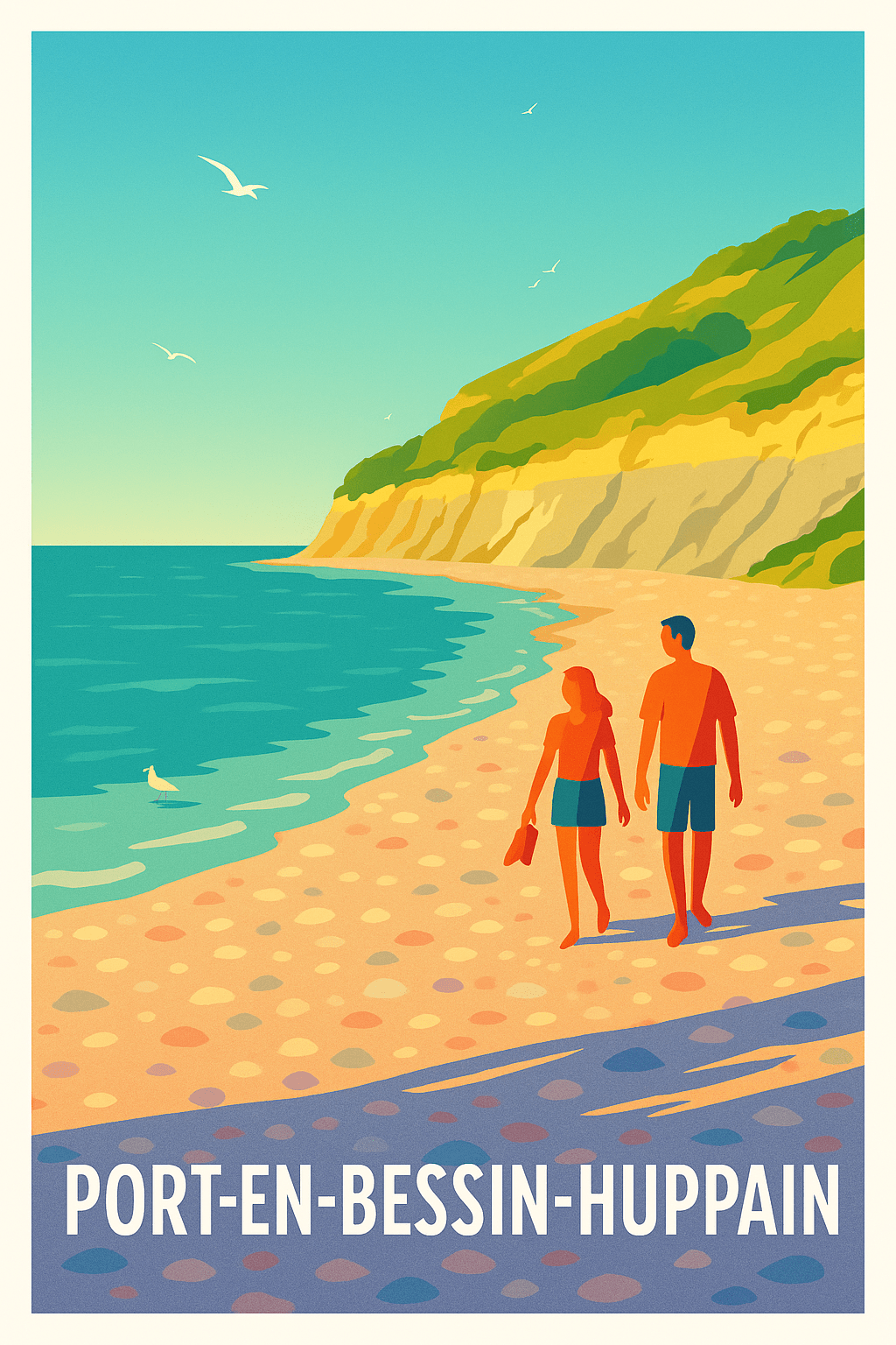 Affiche Port-en-Bessin-Huppain — Douceur et Sérénité au Bord de Mer · poster d'art de Port-en-Bessin-Huppain