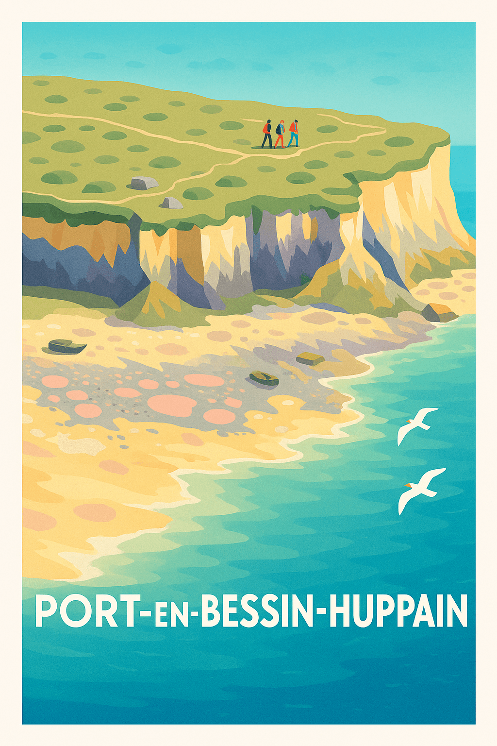 Calvados France Pas de Cadre / 20 × 30cm Affiche de Port-en-Bessin-Huppain - Escapade Nature et Côte Sauvage