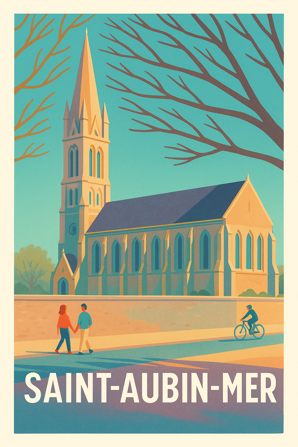 Calvados France Pas de Cadre / 20 × 30cm Affiche de Saint-Aubin-Mer - Charme paisible et architecture emblématique