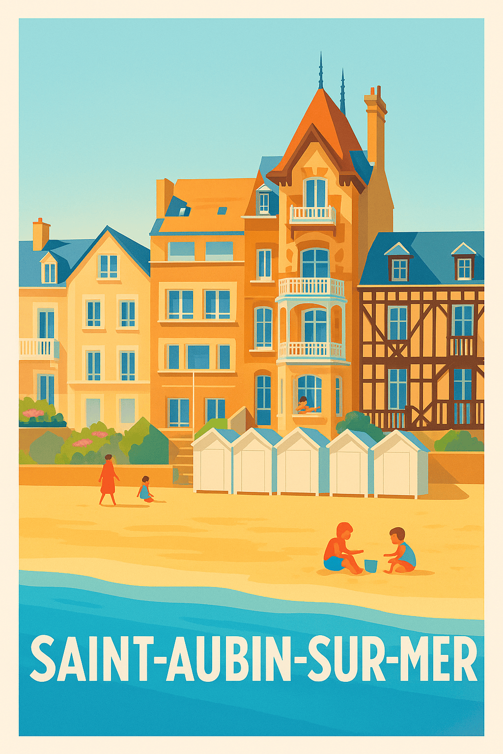 Calvados France Pas de Cadre / 20 × 30cm Affiche de Saint-Aubin-sur-Mer - Charme balnéaire et douceur de vivre