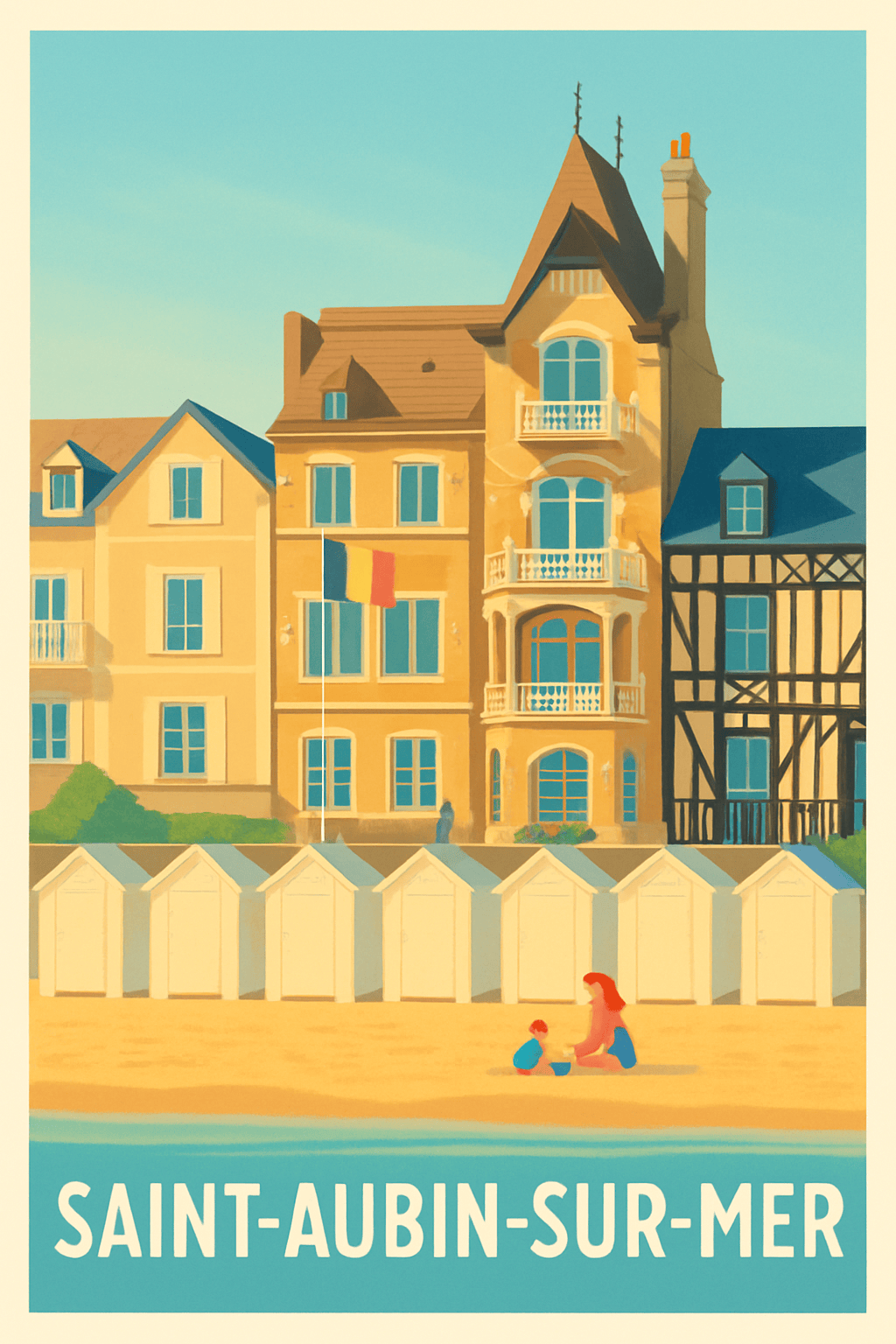Calvados France Pas de Cadre / 20 × 30cm Affiche de Saint-Aubin-sur-Mer - Charme et douceur en bord de plage