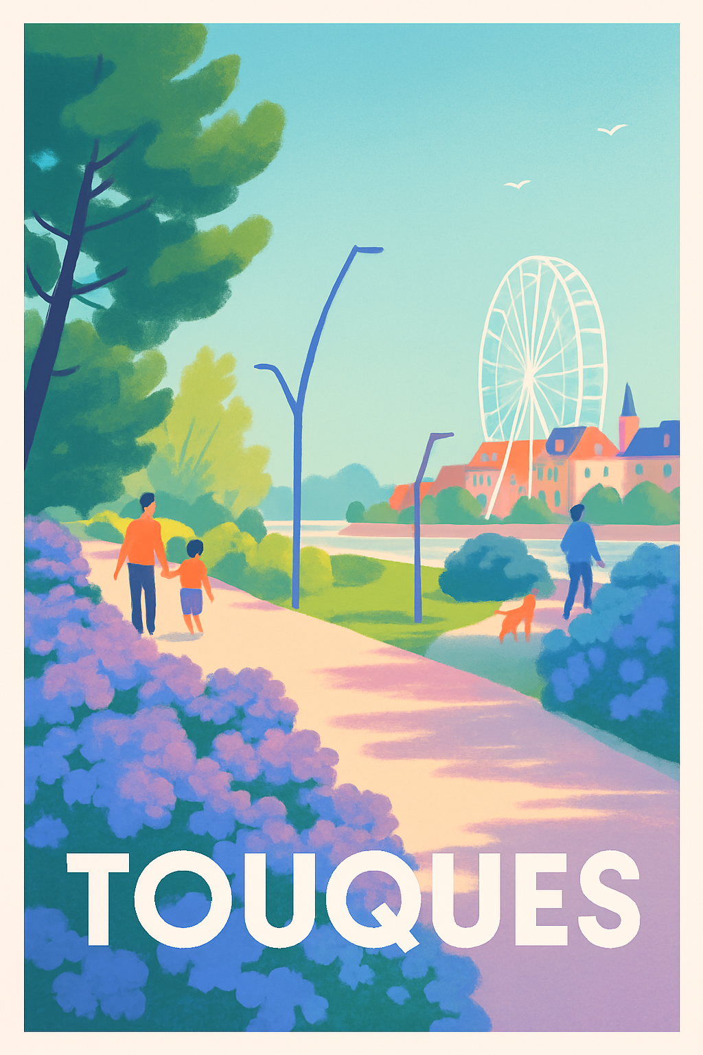 Affiche Touques — Promenade paisible en bord de rivière · poster d'art de Touques
