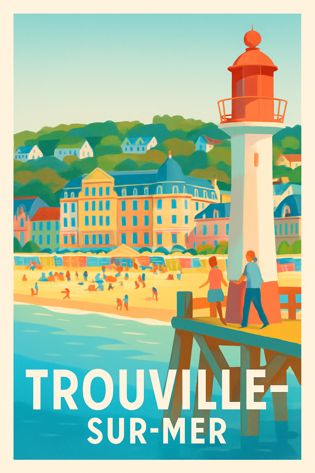 Calvados France Pas de Cadre / 20 × 30cm Affiche de Trouville-sur-Mer - L'élégance de la Côte Normande