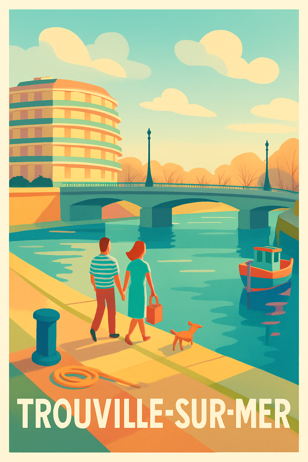 Calvados France Pas de Cadre / 20 × 30cm Affiche de Trouville-sur-Mer - Promenade au bord de l'eau