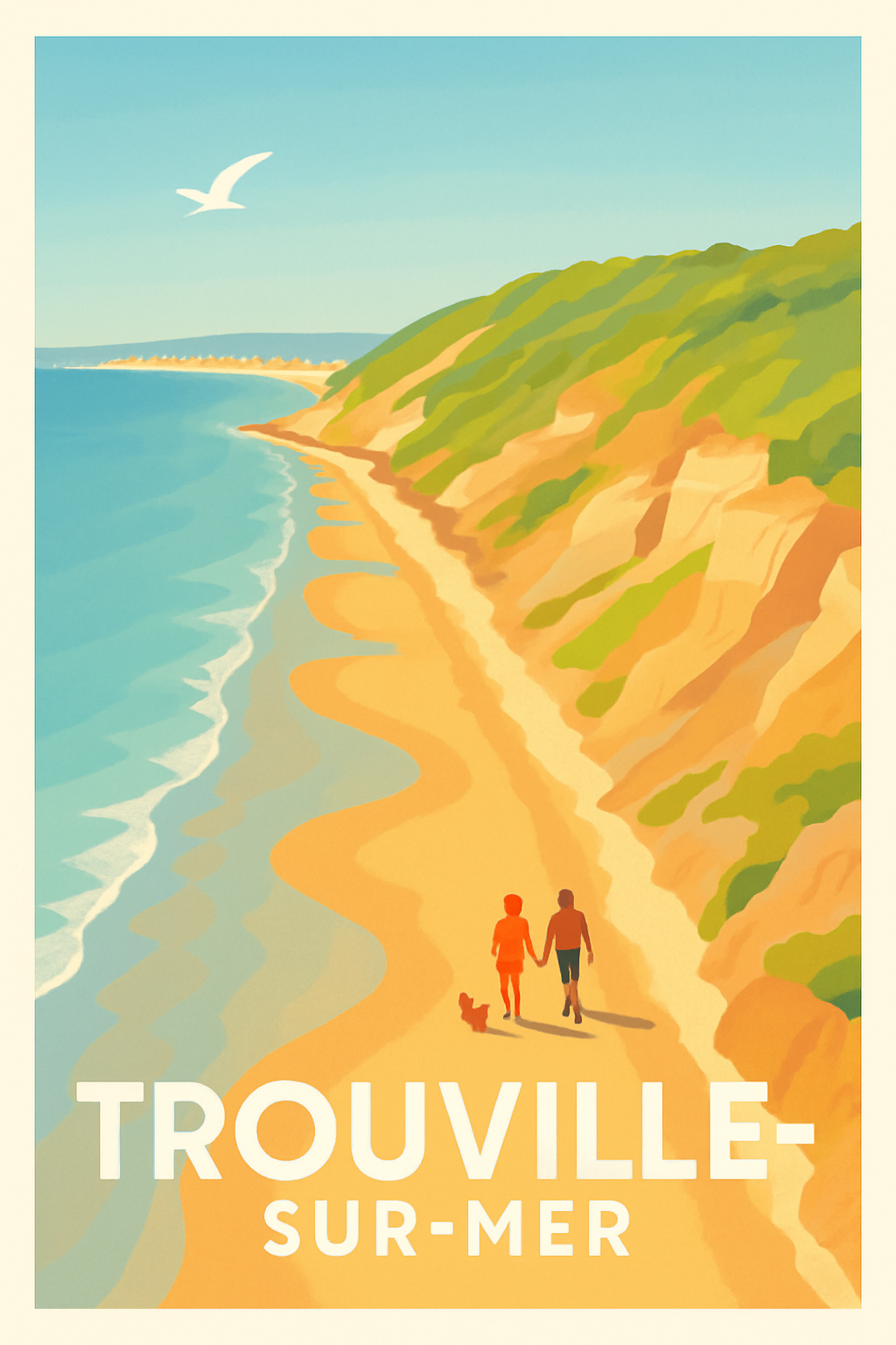 Affiche Trouville-sur-Mer — Promenade romantique au bord de l'eau · poster d'art de Trouville-sur-Mer