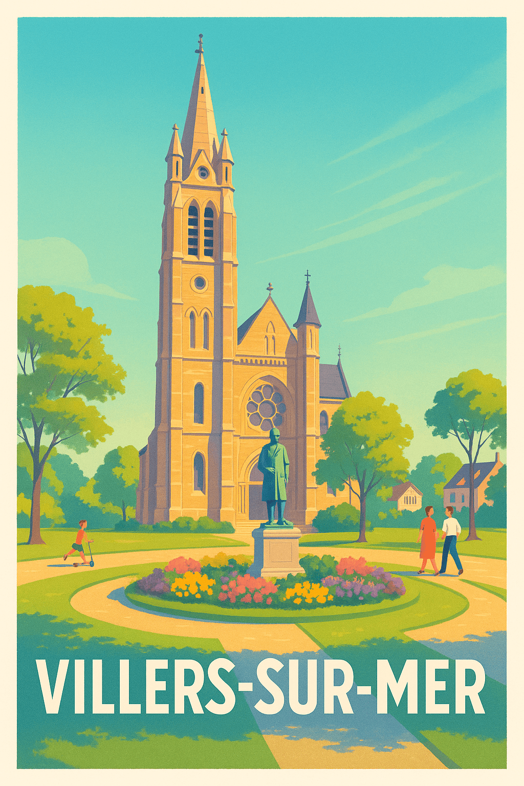 Calvados France Pas de Cadre / 20 × 30cm Affiche de Villers-sur-Mer - Charme et sérénité au cœur de la ville