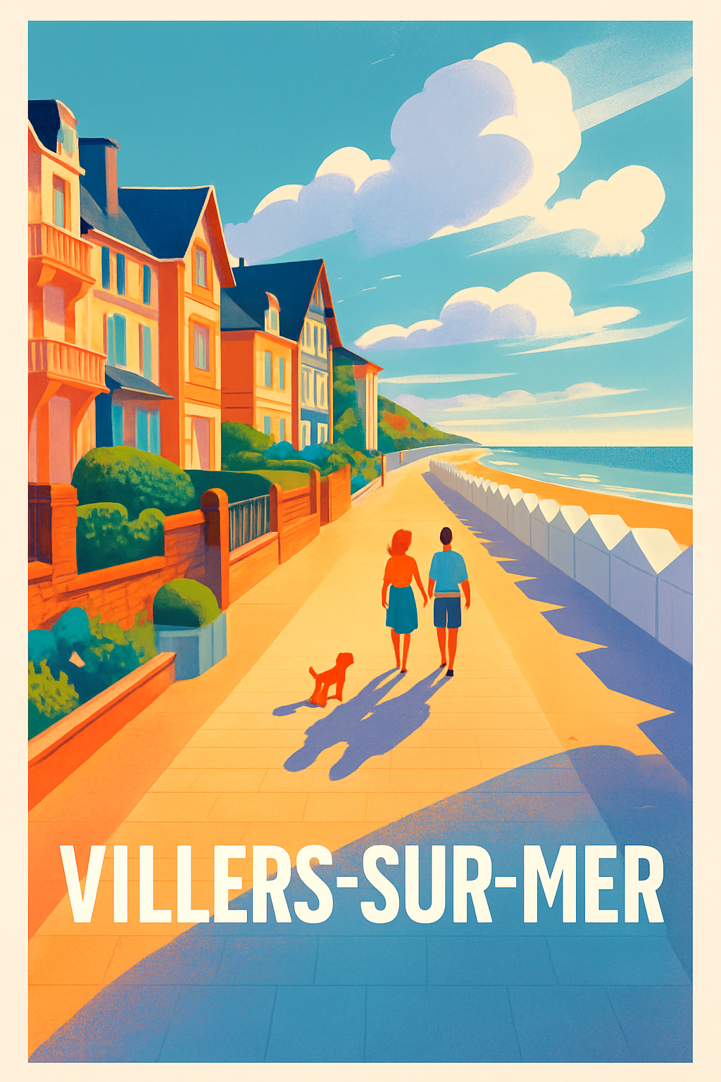 Calvados France Pas de Cadre / 20 × 30cm Affiche de Villers-sur-Mer - Promenade Ensoleillée Au Bord De La Mer