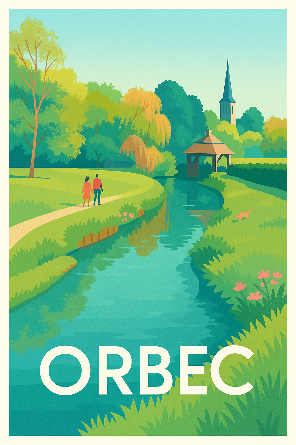 Calvados France Pas de Cadre / 20 × 30cm Affiche Orbec - Promenade bucolique au fil de l'eau