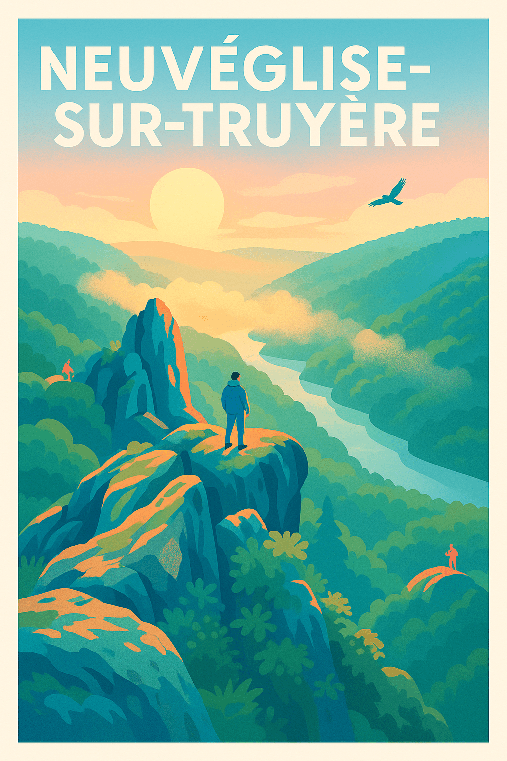 Cantal France Pas de Cadre / 20 × 30cm Affiche de Neuvéglise-sur-Truyère - Évasion panoramique au sommet