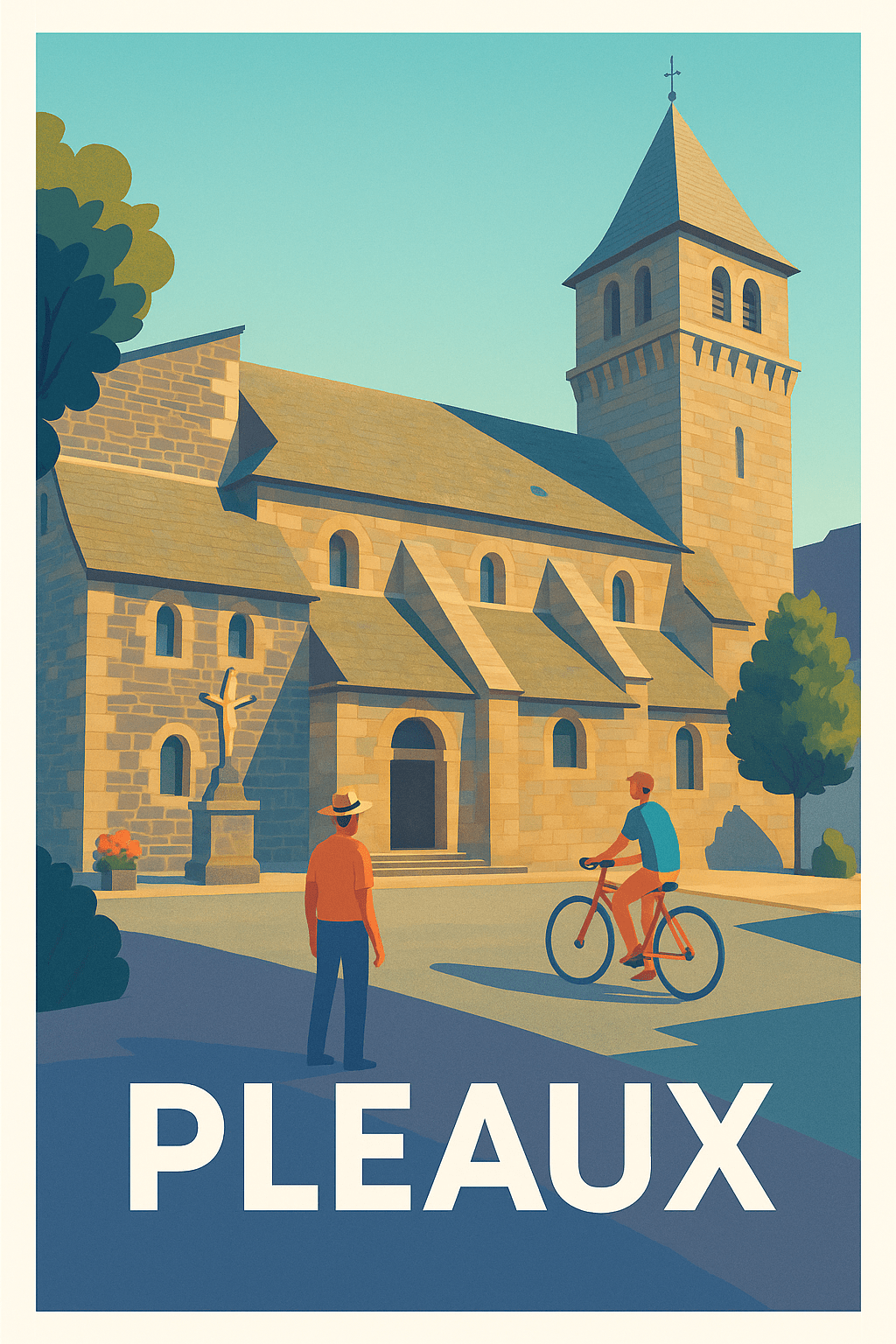 Cantal France Pas de Cadre / 20 × 30cm Affiche de Pleaux - Charme et sérénité au cœur du patrimoine