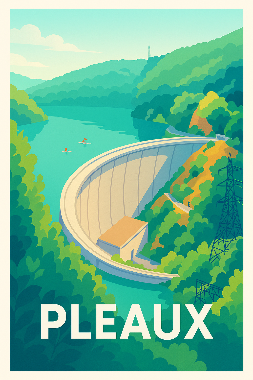 Cantal France Pas de Cadre / 20 × 30cm Affiche de Pleaux - Harmonie entre nature et architecture