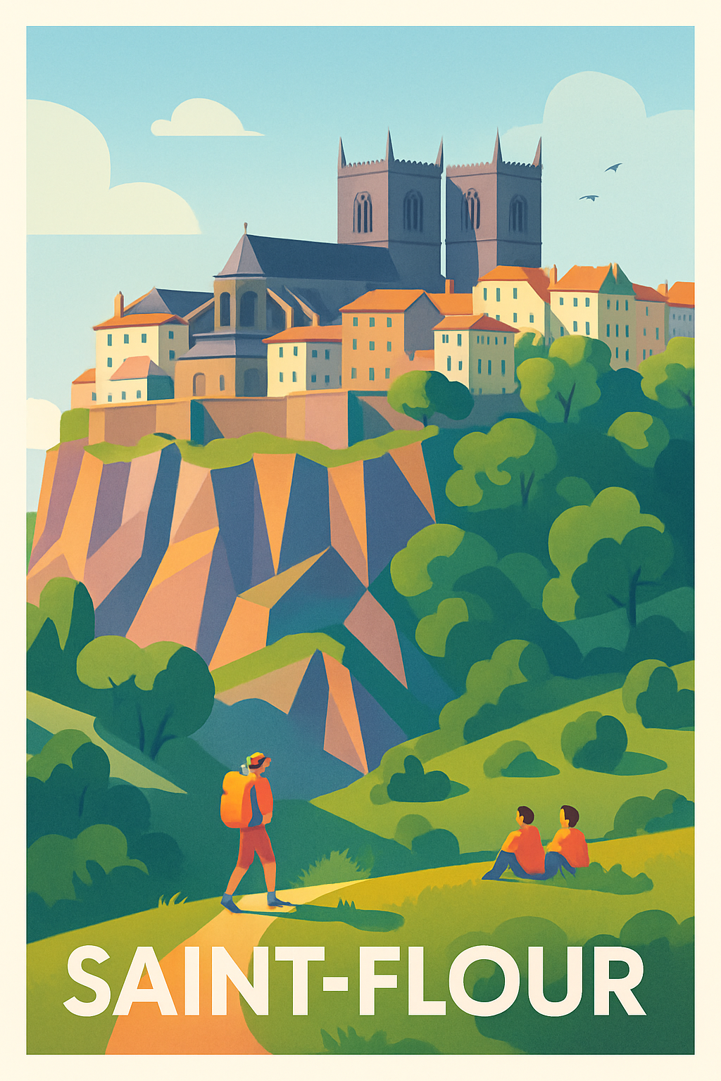 Cantal France Pas de Cadre / 20 × 30cm Affiche de Saint-Flour - L'escapade nature et patrimoine