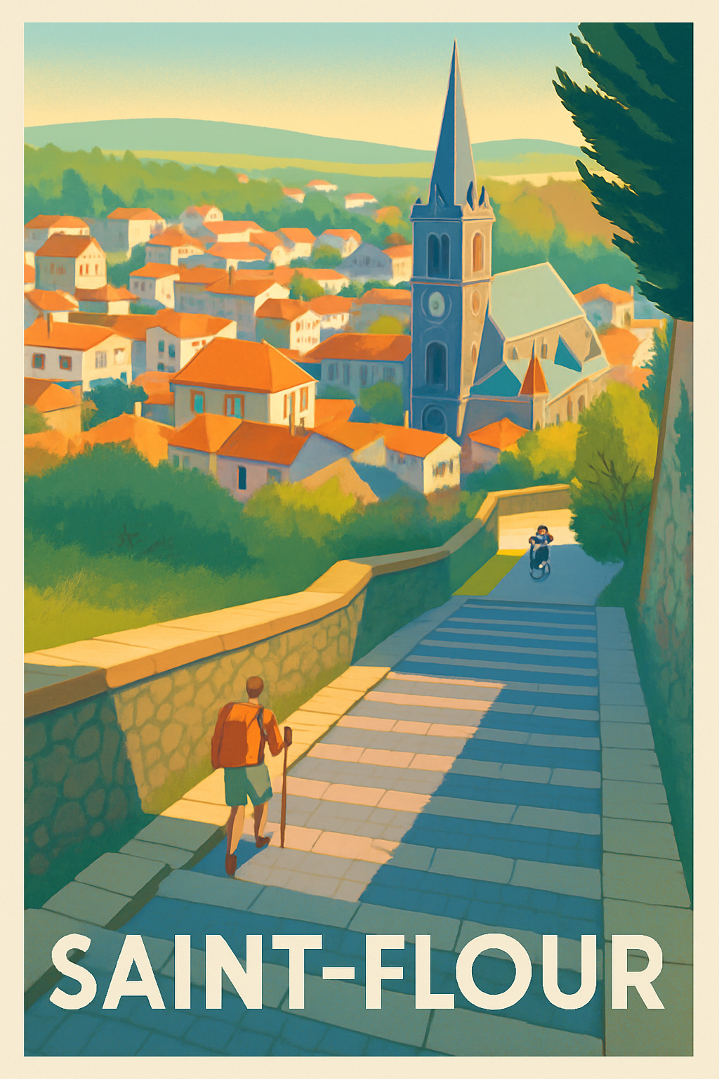 Cantal France Pas de Cadre / 20 × 30cm Affiche de Saint-Flour - Promenade lumineuse au cœur de la cité