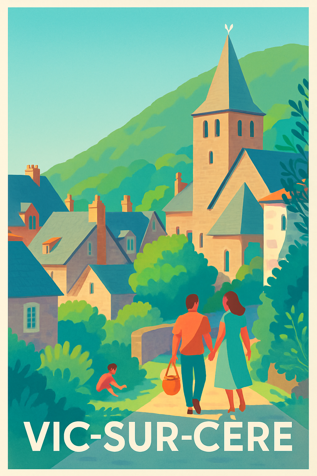 Cantal France Pas de Cadre / 20 × 30cm Affiche de Vic-sur-Cère - Promenade bucolique au cœur du Cantal