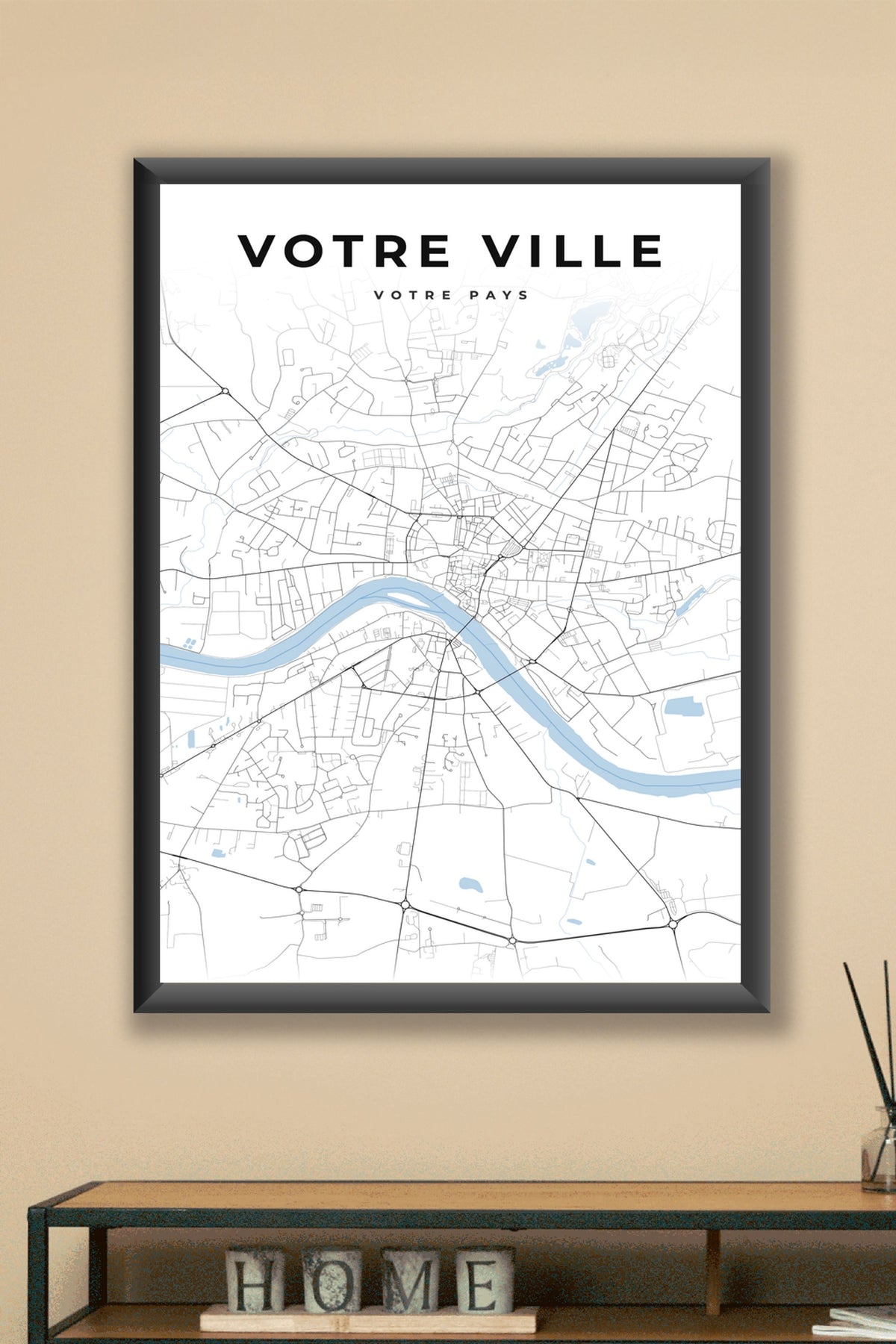 Carte de ville personnalisée style Classique, cadre noir | Afich