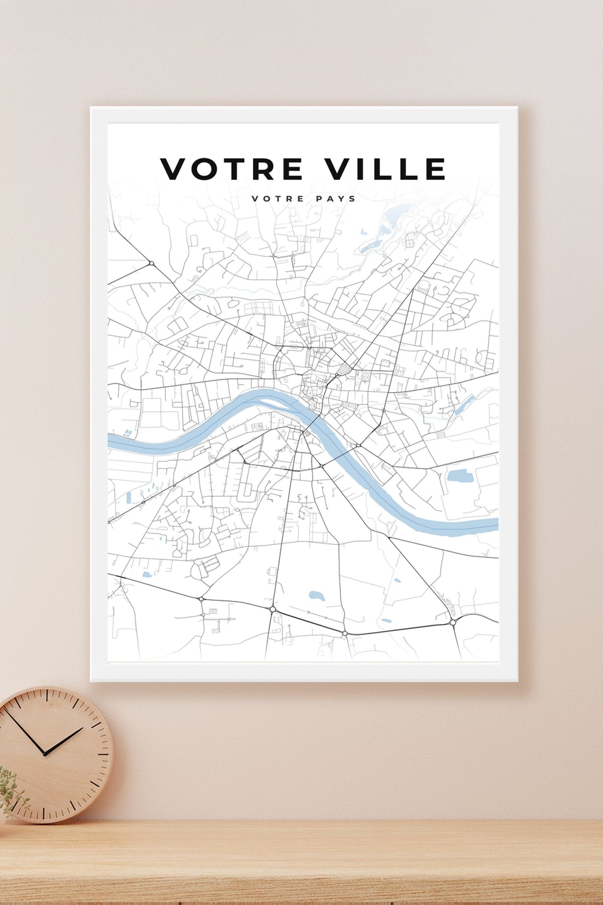 Carte de ville personnalisée style Classique, cadre blanc | Afich