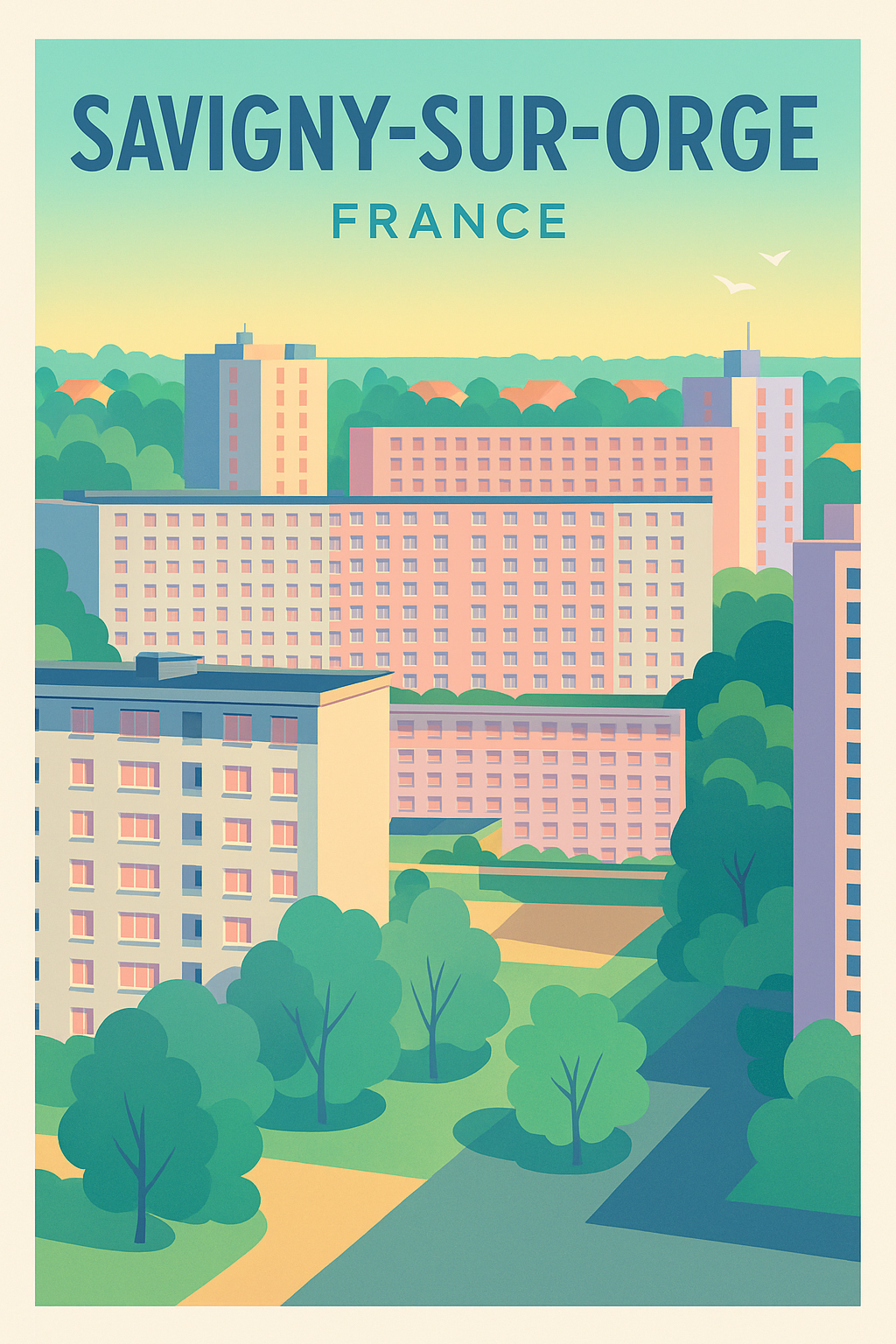 Affiche Savigny-sur-Orge — L'architecture urbaine en douceur · poster d'art de Savigny-sur-Orge