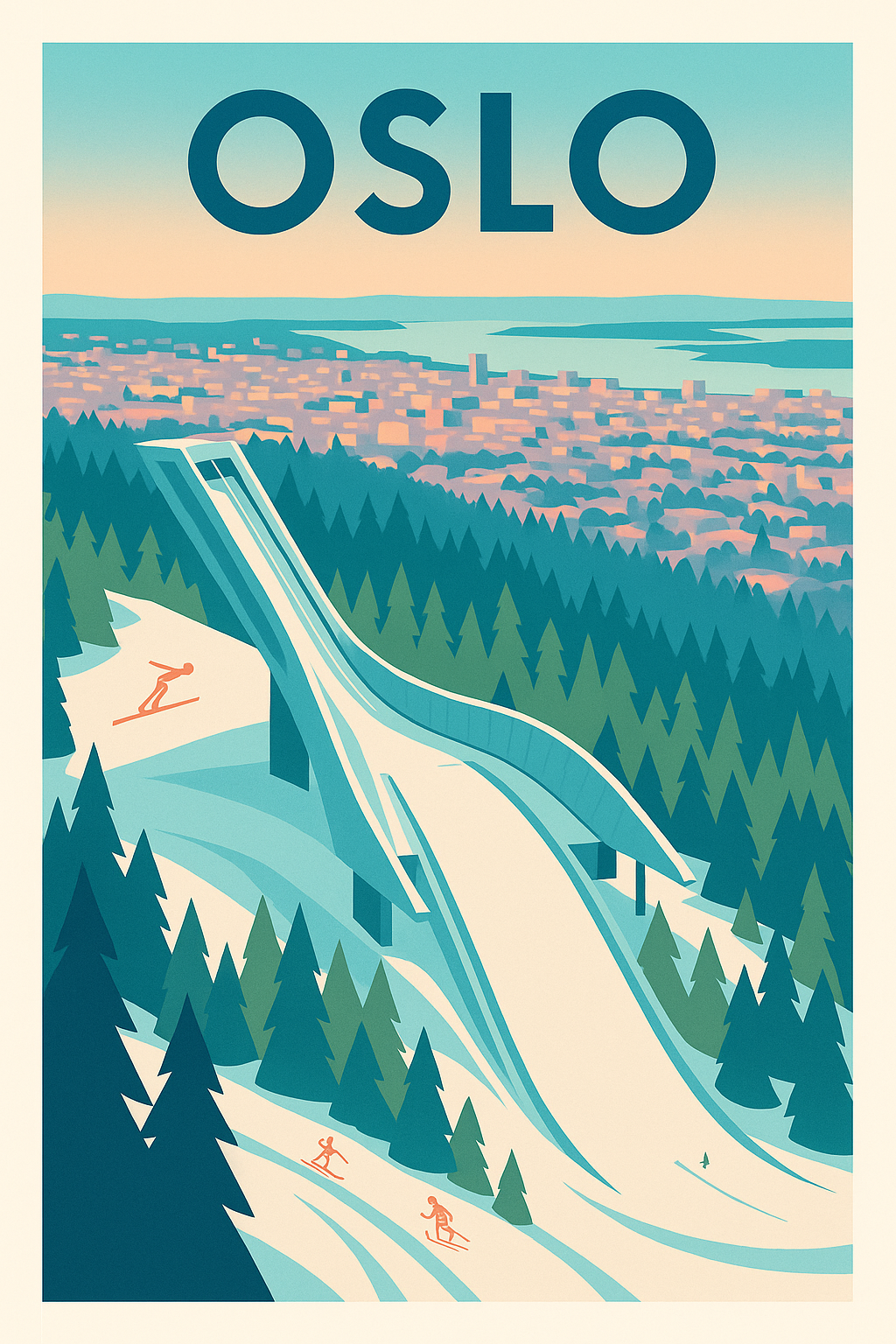 Affiche de Oslo - L'élégance hivernale des trampolines à ski