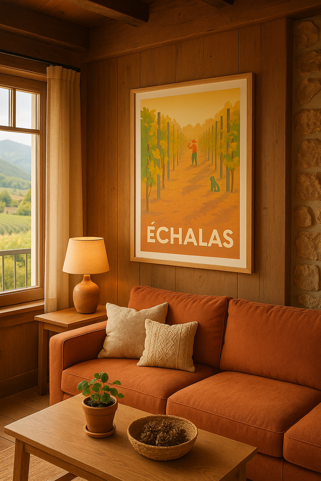Mise en situation Affiche Échalas - L'Esprit Champêtre des Vignes