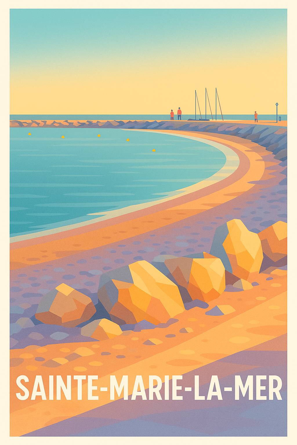 Affiche Sainte-Marie-la-Mer — Plages ensoleillées et douceur méditerranéenne · poster d'art de Sainte-Marie-la-Mer