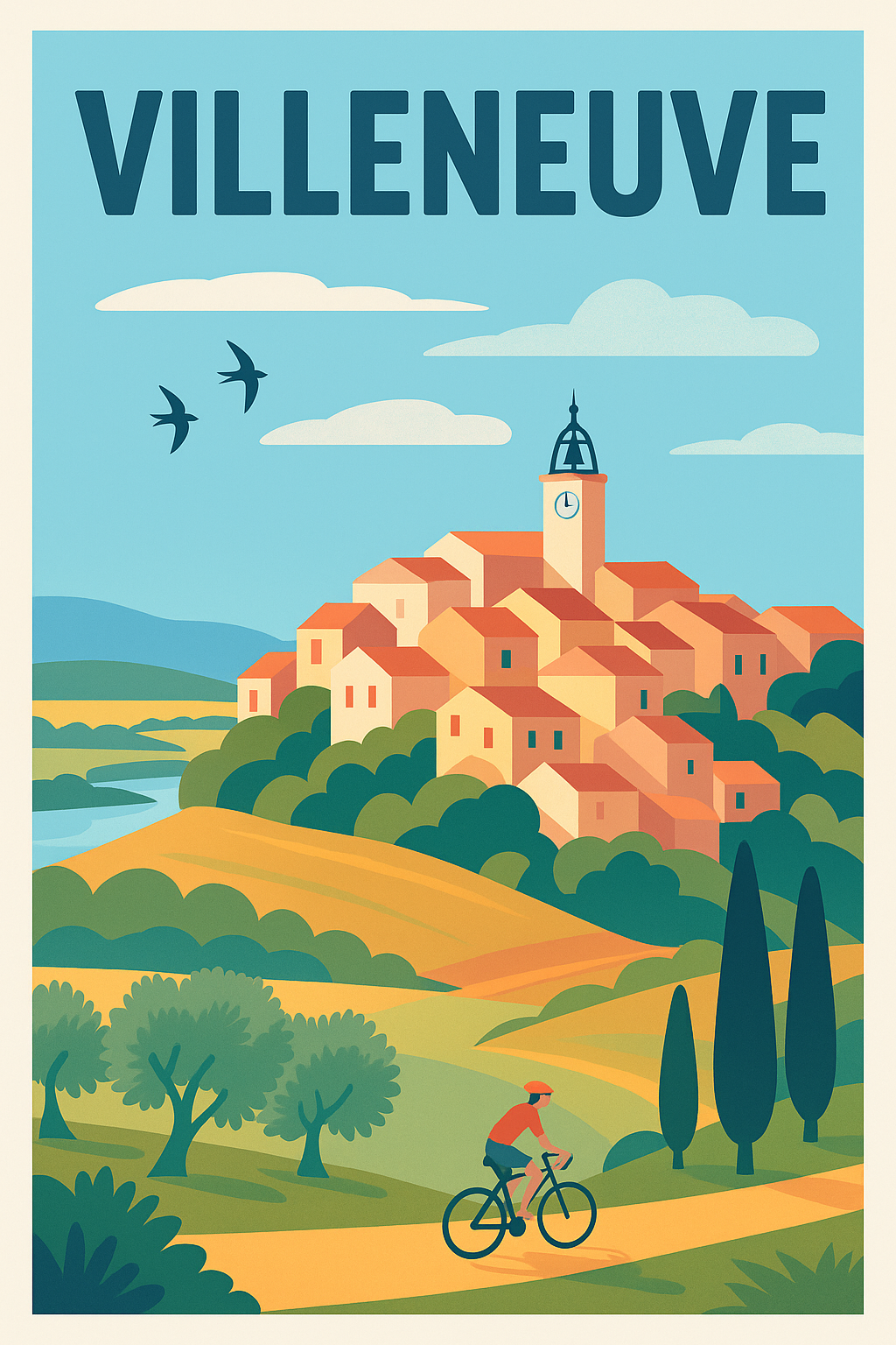 Affiche de Villeneuve - Charme et sérénité à vélo