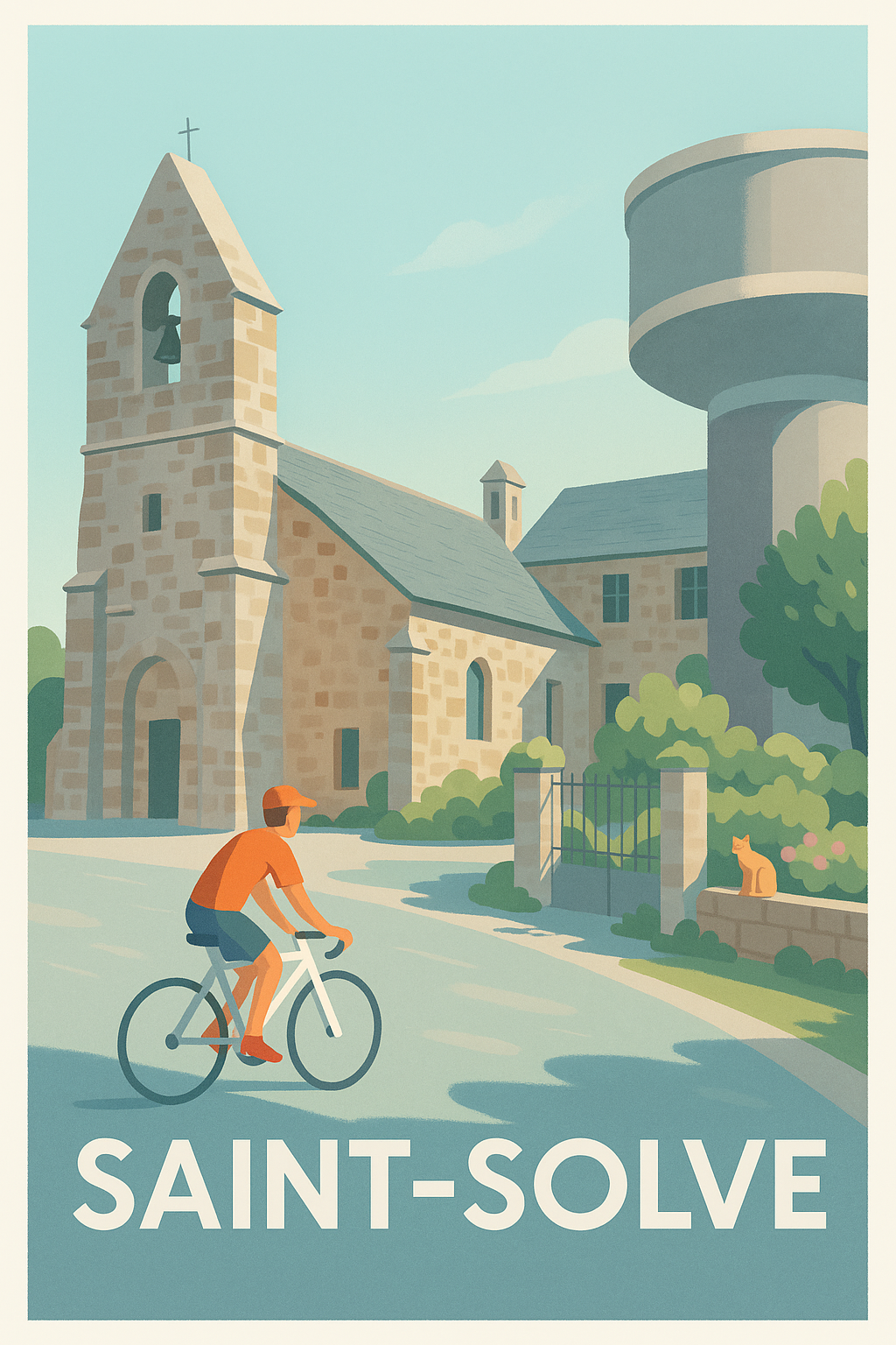 Affiche Saint-Solve — Charme et sérénité à vélo · poster d'art de Saint-Solve