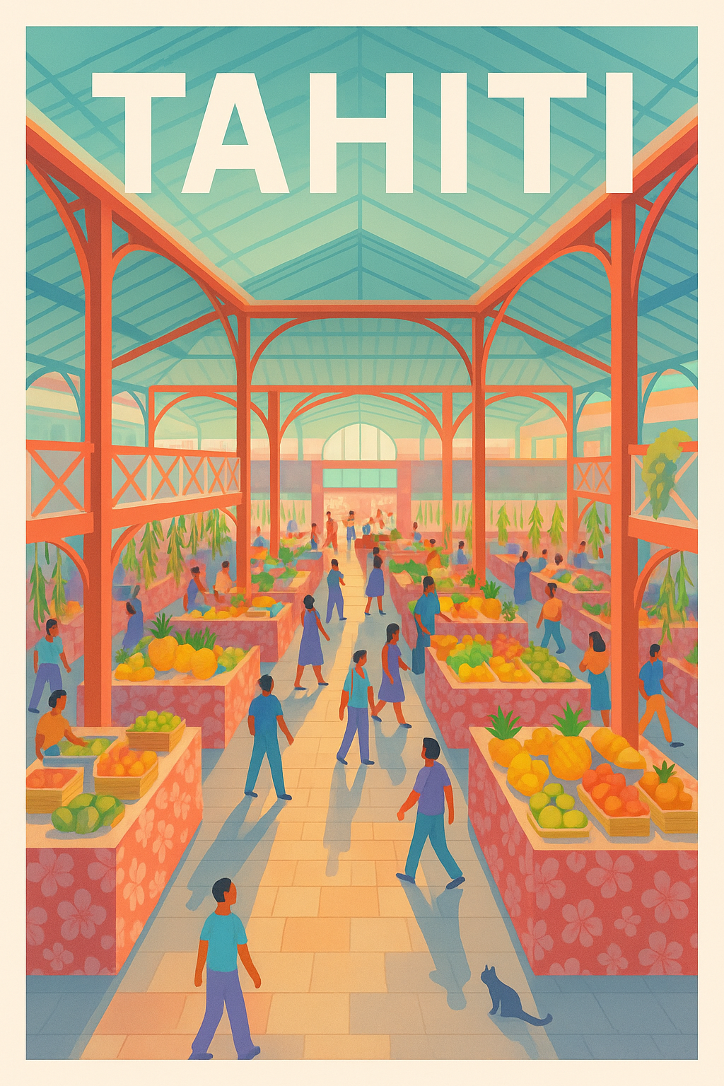 Affiche de Tahiti - Ambiance colorée du marché local