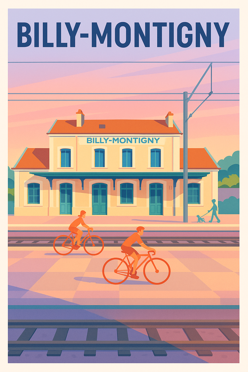 Affiche de Billy-Montigny - L'élégance tranquille de la gare au crépuscule