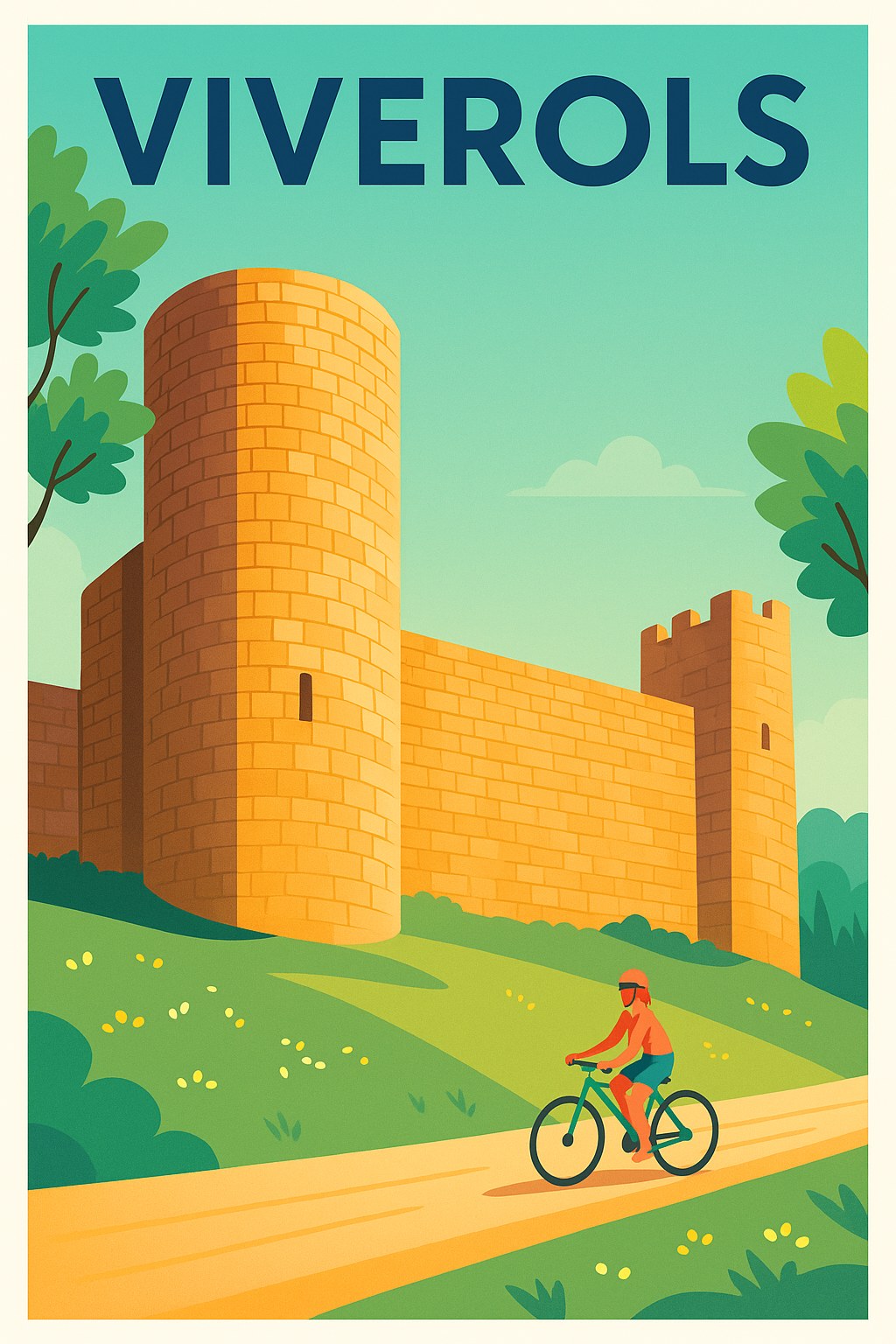 Affiche Viverols — Découvrez le charme médiéval à vélo · poster d'art de Viverols