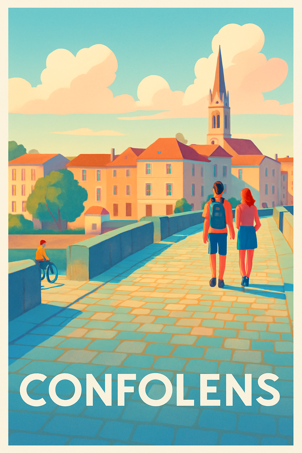 Charente France Pas de Cadre / 20 × 30cm Affiche de Confolens - Promenade d'été au cœur de la ville