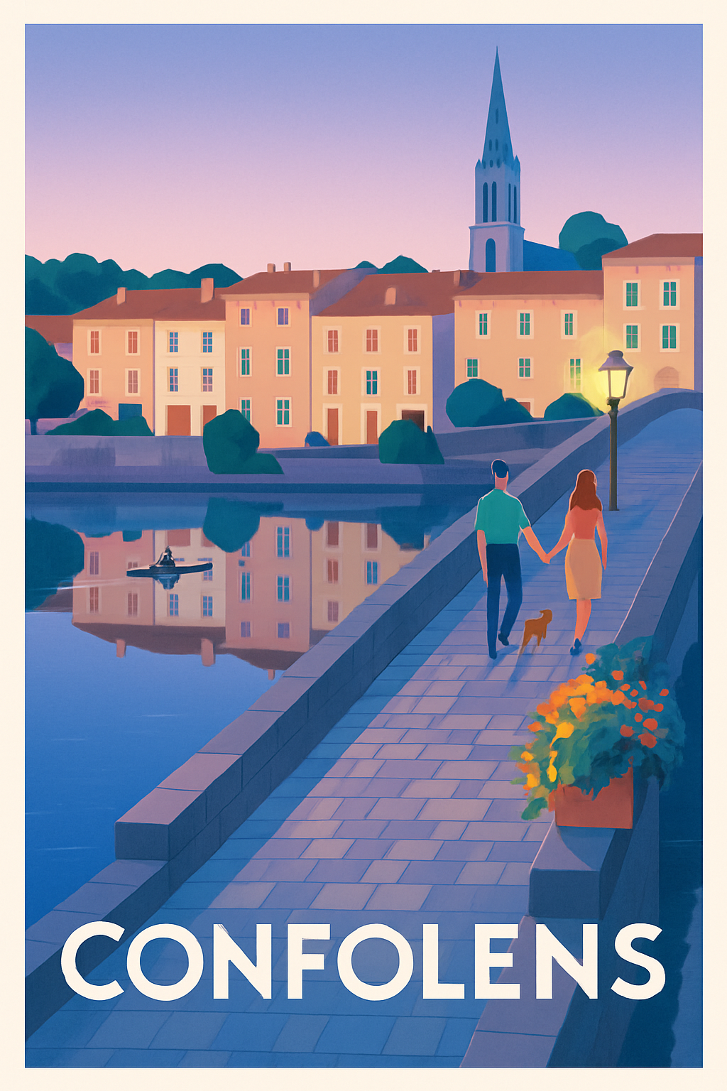 Charente France Pas de Cadre / 20 × 30cm Affiche de Confolens - Promenade romantique au bord de la Charente